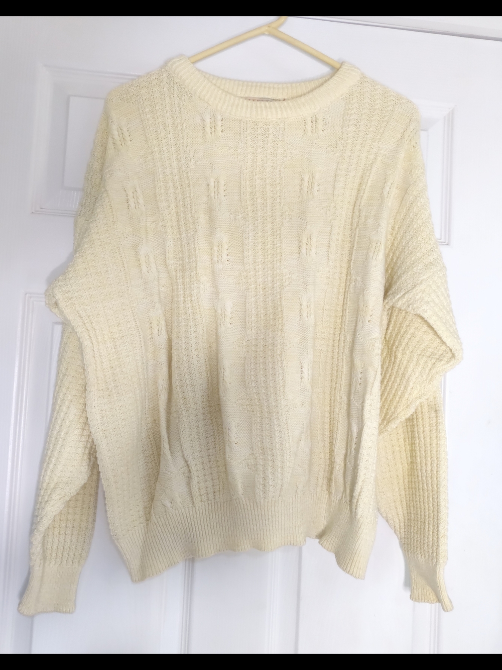 Vintage Butter Yellow Cable-Textured Crewneck Sweater